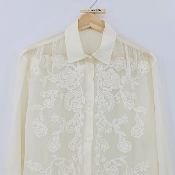 ETRO Hailey Voile Tonal Embroidered Silk Blend Button Front - Picture 4 of 8